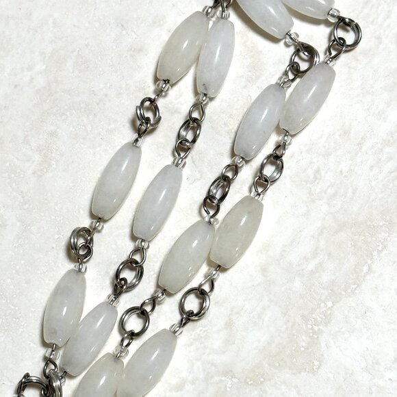 Genuine Milky Quartz Short Necklace, Natural Gemstone w/ Cute Slim Cat Pendant - Picture 8 of 15
